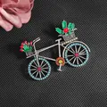 Vintage bicycle brooch with green enamel cactus and multi-color rhinestones on black - Bicycle Brooch (A-4-11) / 5.4*4.1cm / Silver