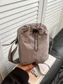 Waterproof nylon crossbody bag in smoky grey with pleated texture and drawstring - Gray