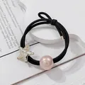Black high-elastic hair tie with sparkling zircon starfish and pearl bead charm - Pink