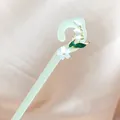 Traditional lily of the valley hair pin with green jade resin and tassel on silk fabric - Green Yunge Style