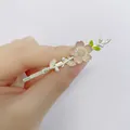 Sweet pink cherry blossom hair clip with silver alloy branch and delicate white pearls - Pink Flower Bobby Pin