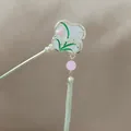 Pasador de pelo vintage plateado con flor rosa y elegantes borlas largas - Magnolia