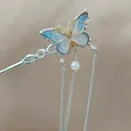 Horquilla de mariposa estilo antiguo con borlas azules y perla para hanfu - Mariposa con Borla