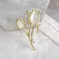Elegant gold tulip brooch with opal cat eye stones and sparkling crystal accents - Double Flower Style (Tulip 2)