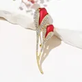Detail of red satin tulip brooch with crystal rhinestones on white rock background - Red Tulip