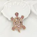 Pink crystal sea turtle brooch with gold plating and sparkling rhinestones for women - Pink Turtle