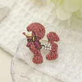 Exquisite poodle brooch with pink and white rhinestones on vintage gold plating - Pink Dog
