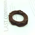 Close-up of a dark brown ruffle edge scrunchie made of elastic fabric on white paper - Dark Coffee Pleated