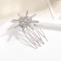 Dettaglio di un pettine per capelli a stella a otto punte in argento con strass - Pettine a Quattro Denti / Pettine per capelli argento