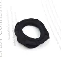 Detailed view of black ruffled fabric hair scrunchie with soft pleated texture and high elasticity - Floral Edge Black