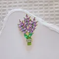 Exquisite purple lavender flower brooch with marquise crystals and gold-plated finish - Lavender Purple