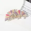 Elegant silver fan-shaped hair claw clip with colorful cat eye stones and rhinestones - Multi-color Fan Hair Clip