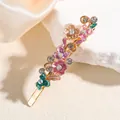 Fermaglio per capelli in lega dorata con fiori in smalto colorato e strass lucidi - Quadri Patchwork Rosa Blu