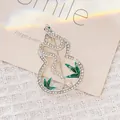 Elegant silver snake and gourd brooch with green crystals and sparkling rhinestones - Silver 3