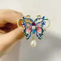 Broche de mariposa vintage en esmalte colorido con perla colgante para ropa elegante - Mariposa (XZ96-01)