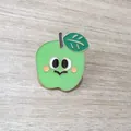 Cute cartoon green apple enamel brooch with expressive face and pink cheeks charm - Apple Style / Green Apple
