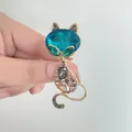 Luxury sapphire blue cat brooch with colorful crystals and gold-plated details for women - XZ113 Multicolor Gemstone Cat
