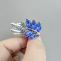 Pasador de pelo hoja plateada con gemas marquesa azul oscuro y brillantes incrustados - Azul Hoja / Plateado