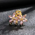 Haarklammer mit rosa Kristallblumen und goldener Legierung für stilvolle Damenfrisuren - Navette-Kristall Blumenstil (ZJ007 Lotusviolett) / Lotusviolett (ZJ007 Lotusviolett)