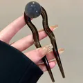 U-vormige haarspeld met grijze ronde kraal en bruine golvende harsstick voor dames - Grijs