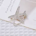 Silver airplane brooch with sparkling rhinestones and hollow cloud detail for suits - Silver Rhinestone Airplane with Cloud (XZ307)