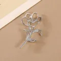 Elegante spilla a forma di rosa cava in metallo argento per abiti e accessori moda - Fiore Traforato (XZ76-002) / Argento