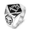 Retro stainless steel biker ring with 1%er engraving and skull side patterns for men - US 7 / Silver