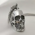 Punk style stainless steel skull pendant necklace with vintage polished silver finish - Pendant Only (No Chain) / Steel
