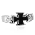 Punk style stainless steel ring featuring a black cross design and textured sides - US 7 / Silver (Small)