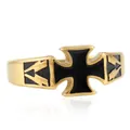 Vintage punk cross ring in gold stainless steel with black enamel inlay design - US 7 / Gold (Small)