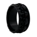 Retro black stainless steel skull ring with punk style embossed carvings for men - US 7 / Black