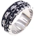 Silver punk style skull embossed stainless steel ring with oxidized detailing - US 7 / Steel