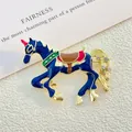 Vintage enamel unicorn brooch with colorful drip oil finish and sparkling rhinestones - Blue Vintage Horse (XZ75-001 Blue)