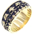 Men's retro punk skull ring in gold finish with vintage black oxidized steel texture - US 7 / Gold