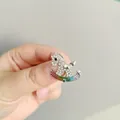 Silver rocking horse brooch with white rhinestones and rainbow enamel stripes - Silver Full Rhinestone Rainbow Rocking Horse (XZ99 Silver Small)