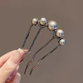 Elegante peine de mariposa negro grafito con perlas grises y brillantes gemas - Estilo de Tres Dientes / Negro Plomo Diamante Perla