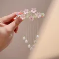 Pinza para el pelo con flor rosa, mariposa y elegantes borlas doradas colgantes - Mariposa Esmaltada Rosa (F01-026 Flor Rosa)