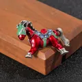 Elegant horse brooch pin with red enamel and crystals on a premium wood stand - Vintage Red Horse (XZ319 Red Horse)