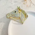 Golden horse head brooch with sparkling rhinestones on a white ceramic plate - Full Rhinestone Horse Head (XZ319 Gold Horse Head)