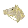 Elegant gold horse head brooch with sparkling white rhinestones and black stone eye - Gold Horse Head