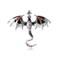 Vintage silver dragon brooch with red gemstones and colorful rhinestones on white background - Black Flying Dragon
