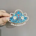 Pinza para el pelo de mariposa azul cloisonné con borlas de perlas y flores blancas - Tono Azul Borla de Nube (F01-016 Borla Nube)