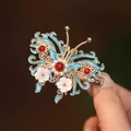 Pinza para el pelo de mariposa estilo antiguo con esmalte azul, perlas y base de oro - Perla Mariposa Azul Cielo (F01-007)