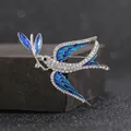 Elegant silver swallow brooch with blue crystals and rhinestones on black stand - Xz14-006 Blue Swallow