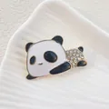Cute panda brooch with black white enamel and sparkling rhinestones on golden metal - Crawling Panda Style(XZ60)