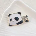 Macro detail of cute panda brooch with black white enamel and sparkling crystal rhinestones - Xz60 Crawling Panda
