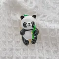 Cute panda brooch with bamboo made of enamel and gold-plated alloy on white knit - 3D Panda