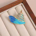 Golden cruise ship brooch with blue enamel and sparkling rhinestones on velvet background - XZ180 Blue Sailboat