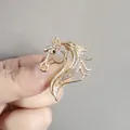 Golden horse head brooch featuring sparkling white rhinestones and polished finish - Gold Horse Head (XZ269 Gold)