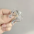 Elegant silver horse head brooch with sparkling cubic zirconia and black gemstone eye - Silver Horse Head (XZ269 Silver)